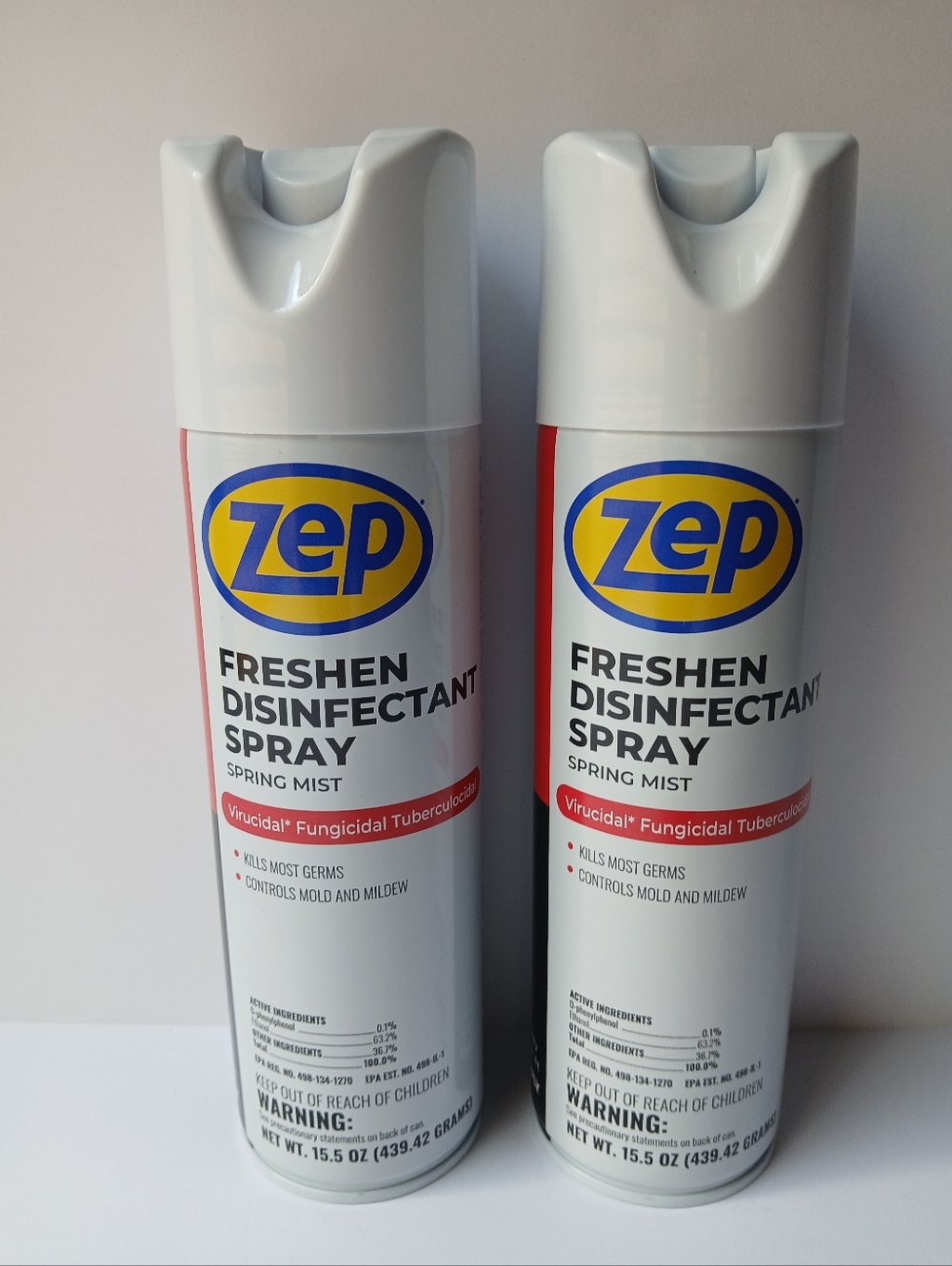 2 Cans ZEP Freshen Disinfectant Spray Spring Mist Kills Most Germs Controls Mold